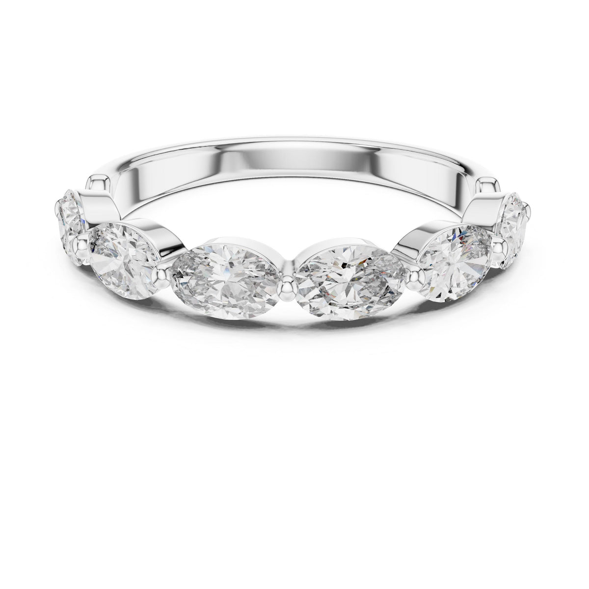 Oval Diamond Half-Eternity Ring with Lab-Grown Diamonds, Vermil – 925 Silver with 18K Gold Plating, White Gold