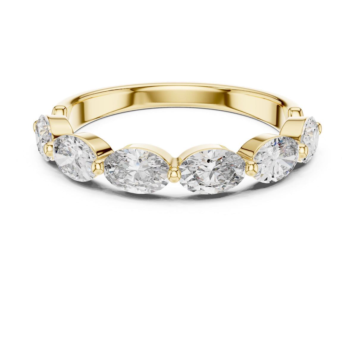 Oval Diamond Half-Eternity Ring with Lab-Grown Diamonds, Vermil – 925 Silver with 18K Gold Plating, Yellow Gold