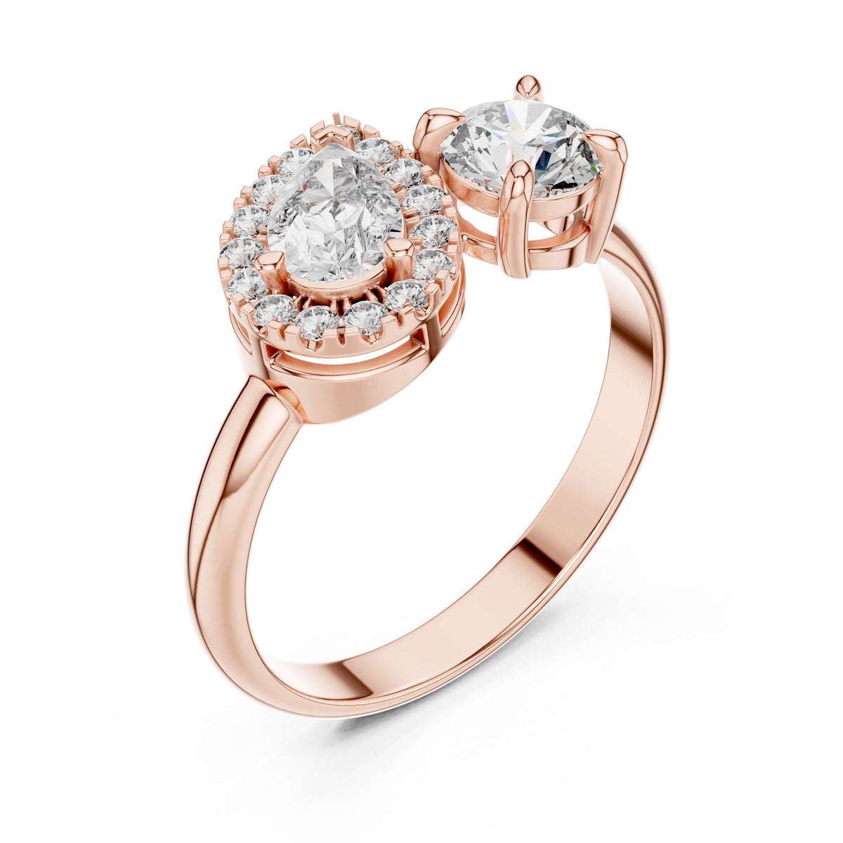 Pear Halo & Round Diamond Ring with Lab-Grown Diamonds, 14K Gold, Rose Gold