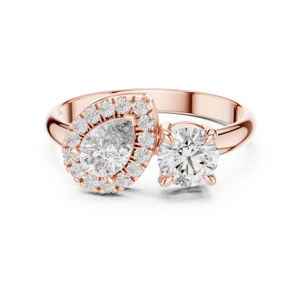 Pear Halo & Round Diamond Ring with Lab-Grown Diamonds, Vermil – 925 Silver with 18K Gold Plating, Rose Gold