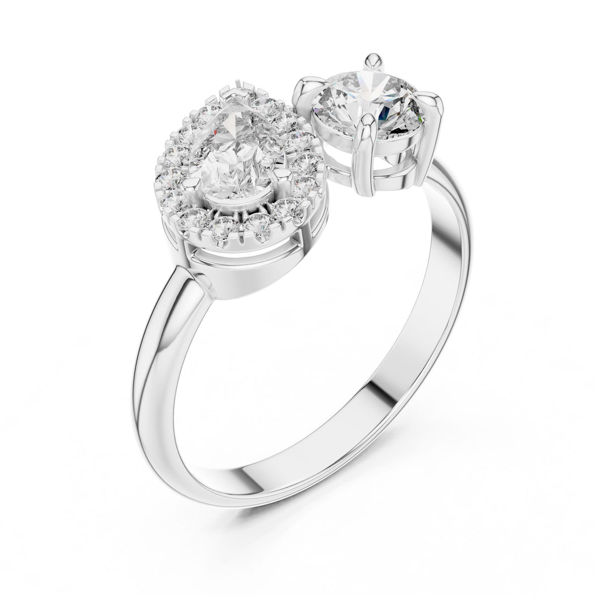 Pear Halo & Round Diamond Ring with Lab-Grown Diamonds, 14K Gold, White Gold