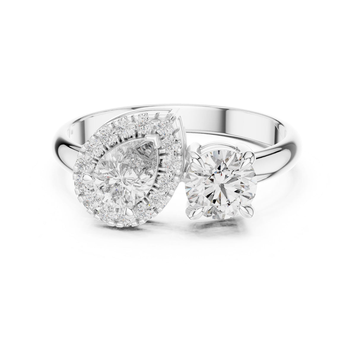 Pear Halo & Round Diamond Ring with Lab-Grown Diamonds, Vermil – 925 Silver with 18K Gold Plating, White Gold