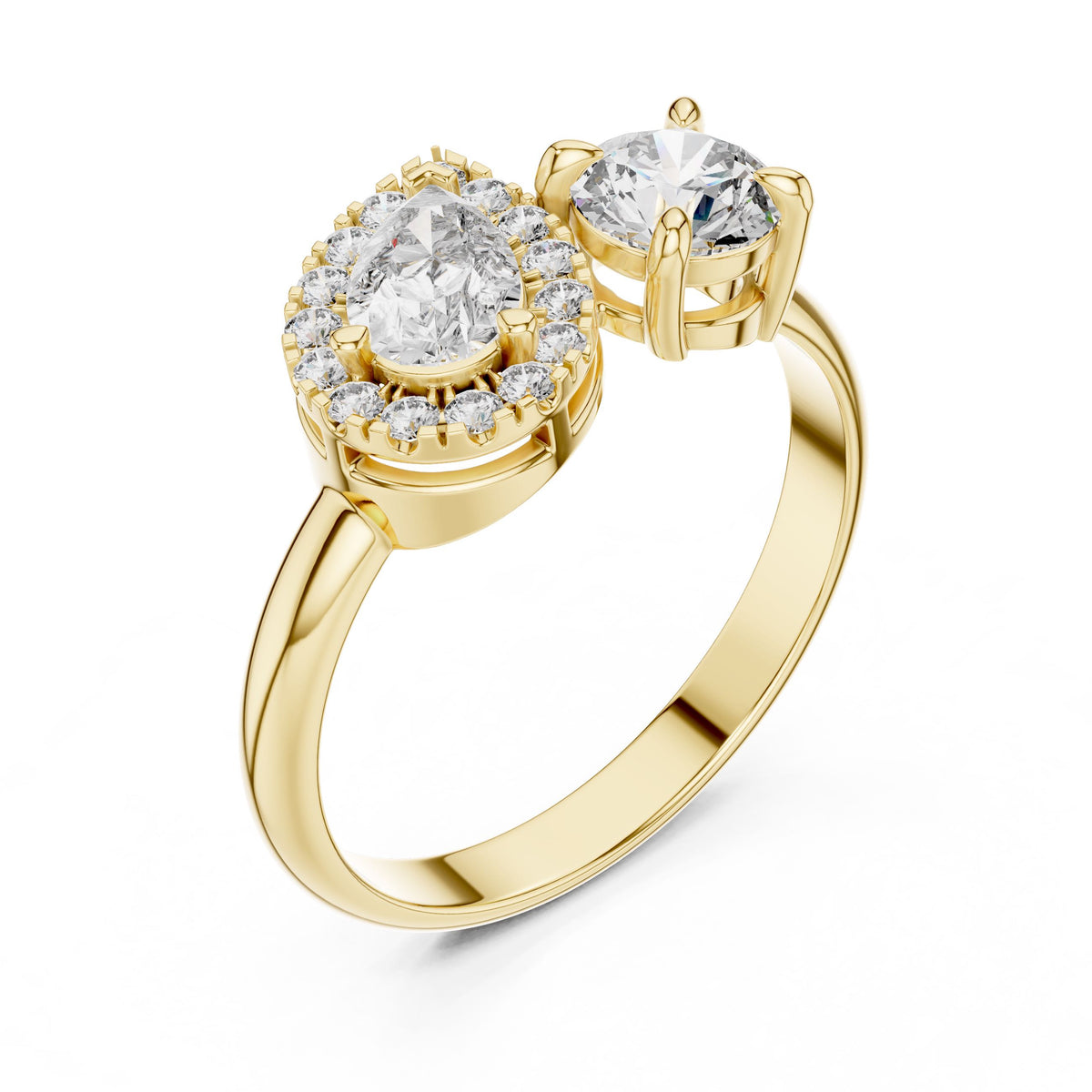 Pear Halo & Round Diamond Ring with Lab-Grown Diamonds, 14K Gold, Yellow Gold