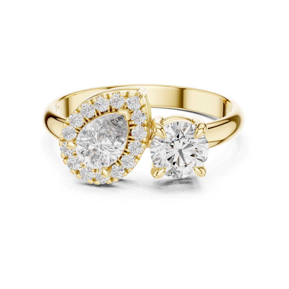 Pear Halo & Round Diamond Ring with Lab-Grown Diamonds, Vermil – 925 Silver with 18K Gold Plating, Yellow Gold