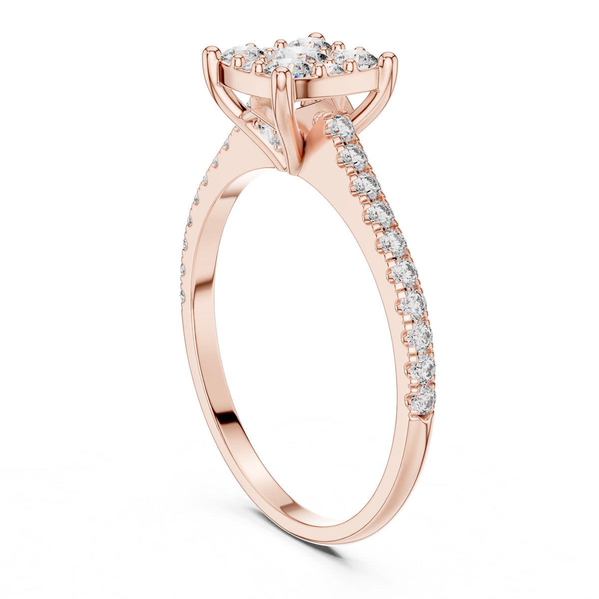 Round Diamond Halo Ring with Lab-Grown Diamonds, 18K Gold, Rose Gold