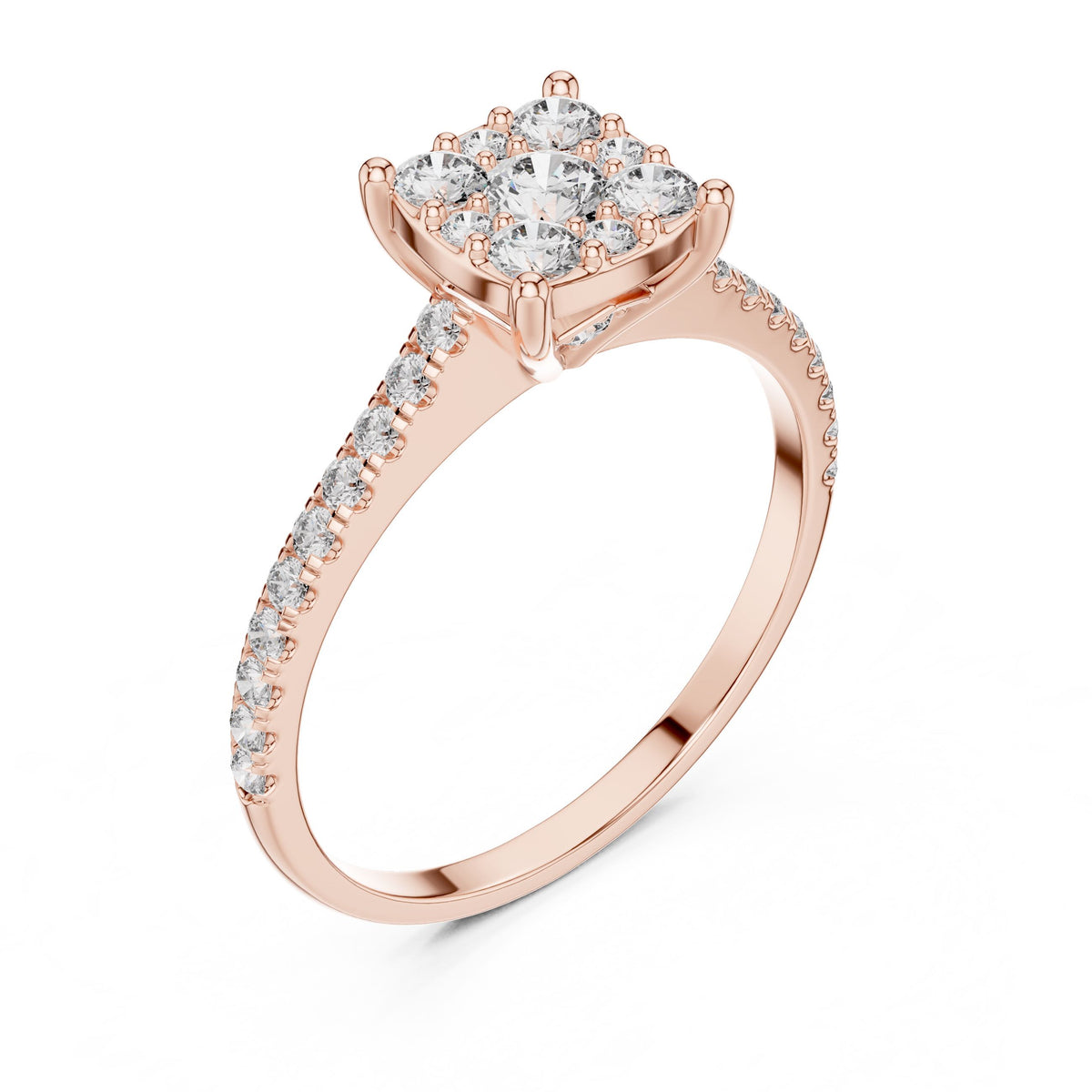 Round Diamond Halo Ring with Lab-Grown Diamonds, 14K Gold, Rose Gold