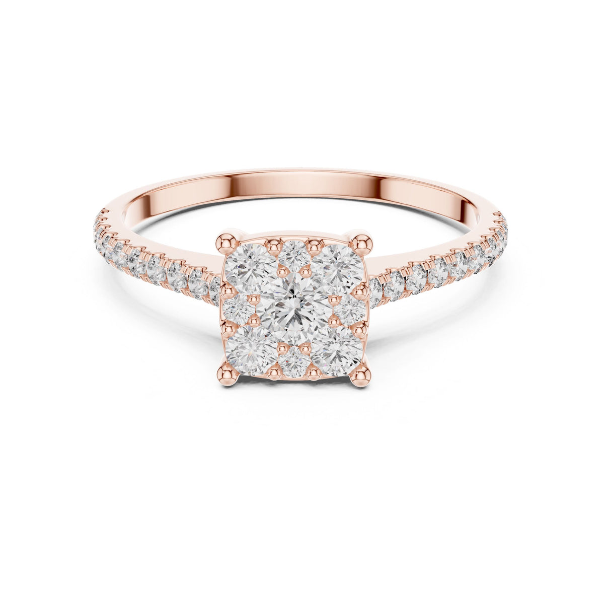 Round Diamond Halo Ring with Lab-Grown Diamonds, Vermil – 925 Silver with 18K Gold Plating, Rose Gold