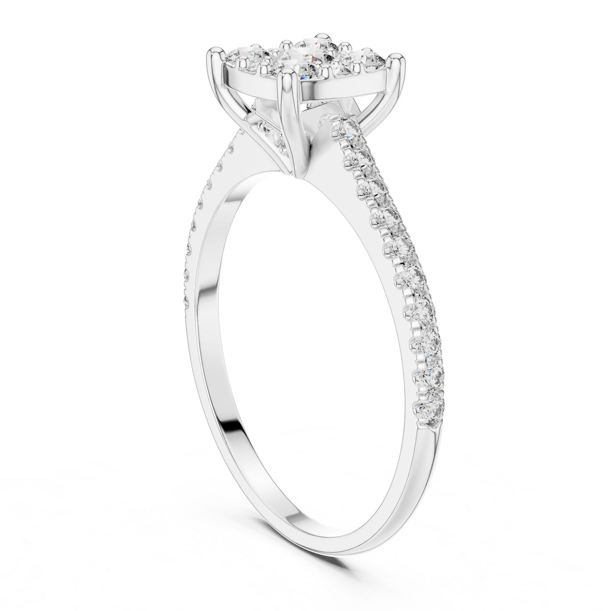 Round Diamond Halo Ring with Lab-Grown Diamonds, 18K Gold, White Gold
