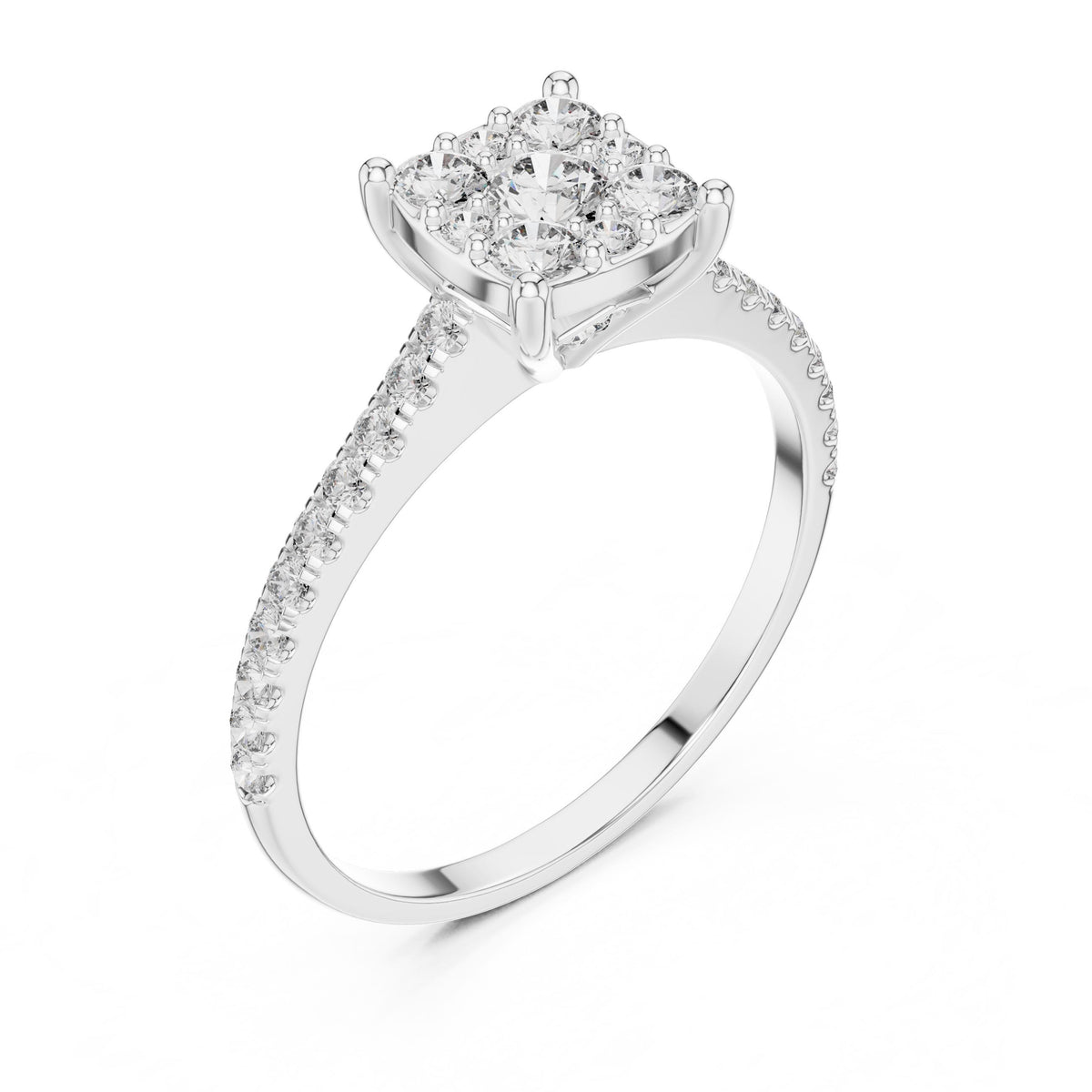 Round Diamond Halo Ring with Lab-Grown Diamonds, 14K Gold, White Gold