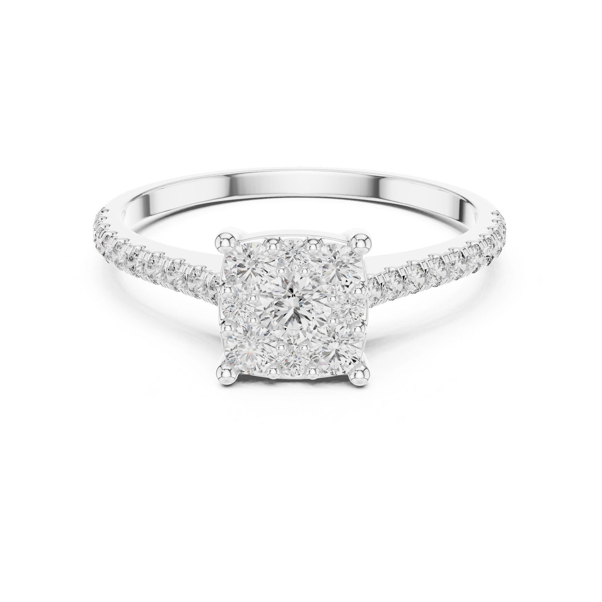 Round Diamond Halo Ring with Lab-Grown Diamonds, Vermil – 925 Silver with 18K Gold Plating, White Gold