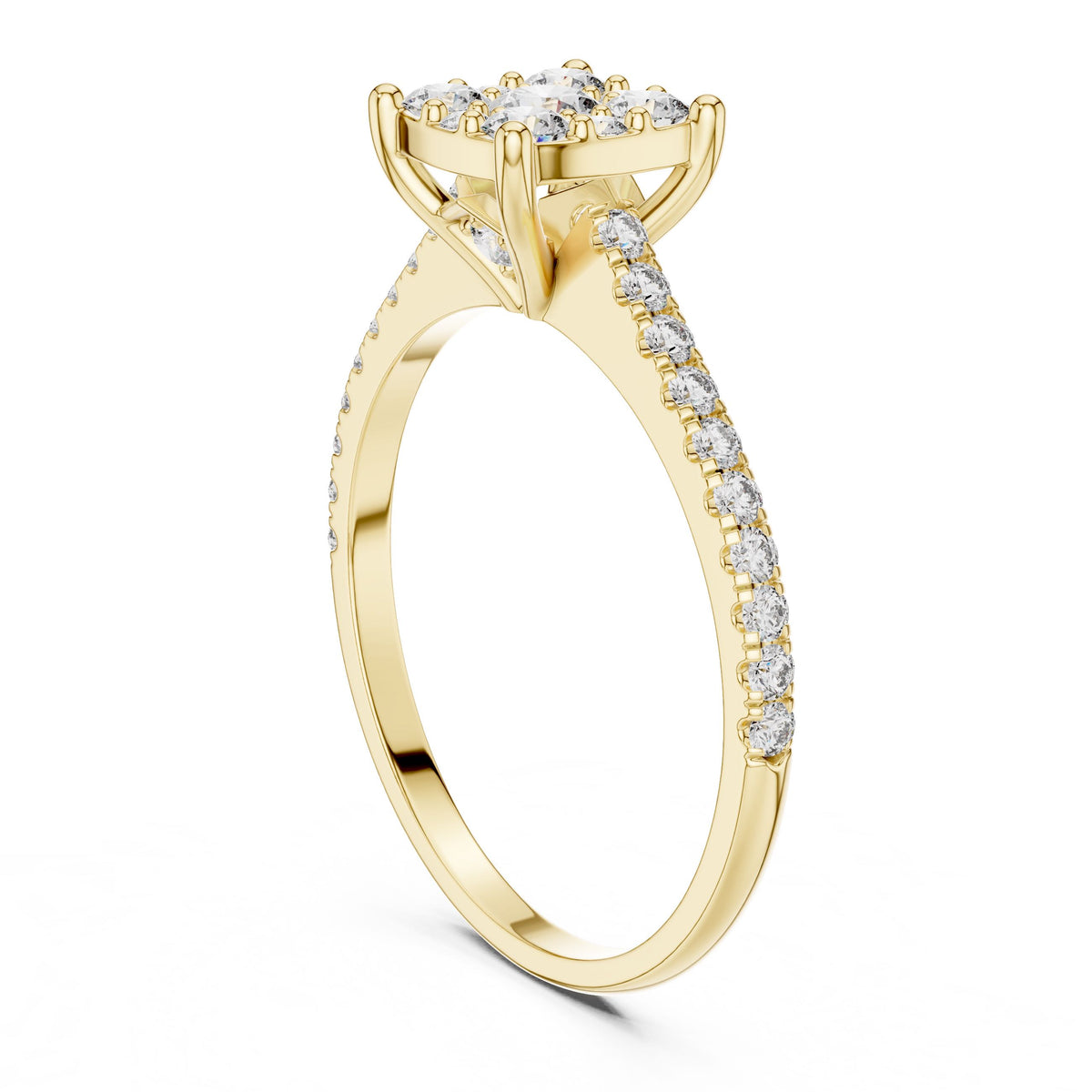 Round Diamond Halo Ring with Lab-Grown Diamonds, 18K Gold, Yellow Gold