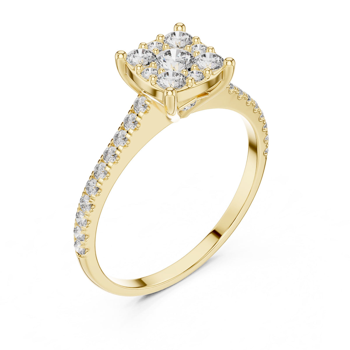 Round Diamond Halo Ring with Lab-Grown Diamonds, 14K Gold, Yellow Gold