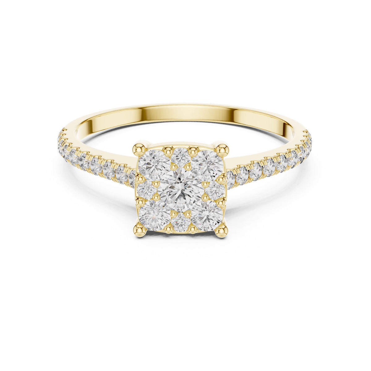 Round Diamond Halo Ring with Lab-Grown Diamonds, Vermil – 925 Silver with 18K Gold Plating, Yellow Gold