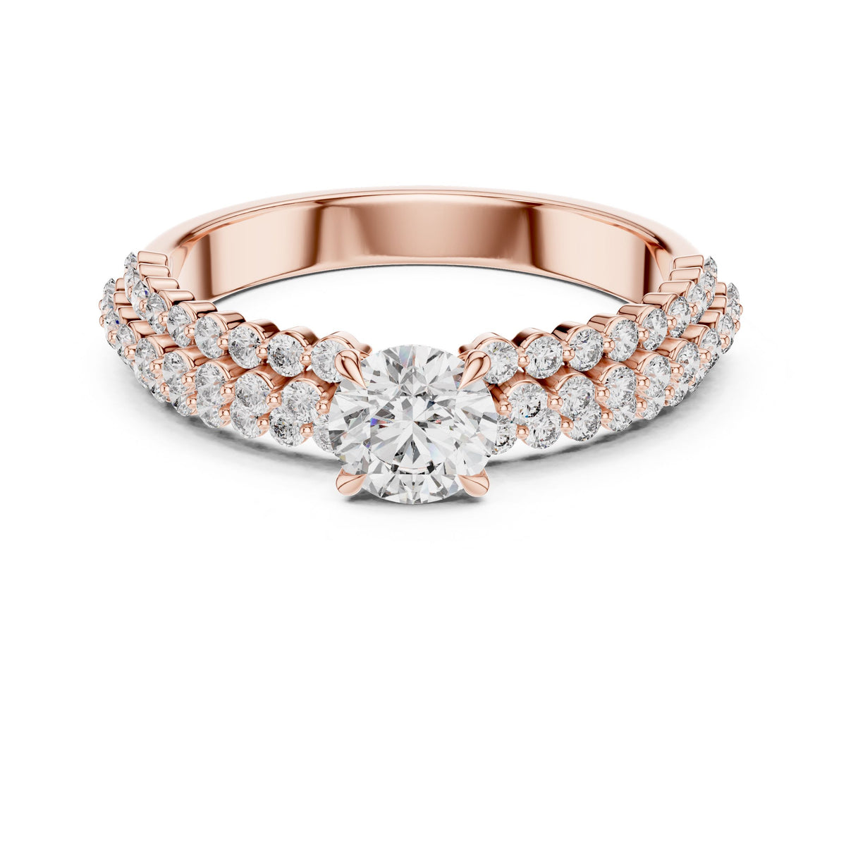 Three-Row Diamond Solitaire Ring with Lab-Grown Diamonds, Vermil – 925 Silver with 18K Gold Plating, Rose Gold