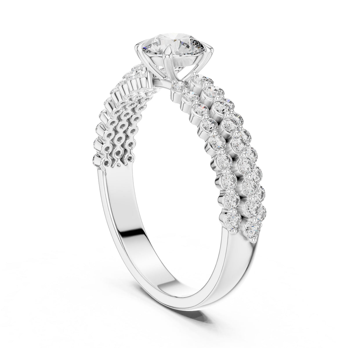 Three-Row Diamond Solitaire Ring with Lab-Grown Diamonds, 18K Gold, White Gold
