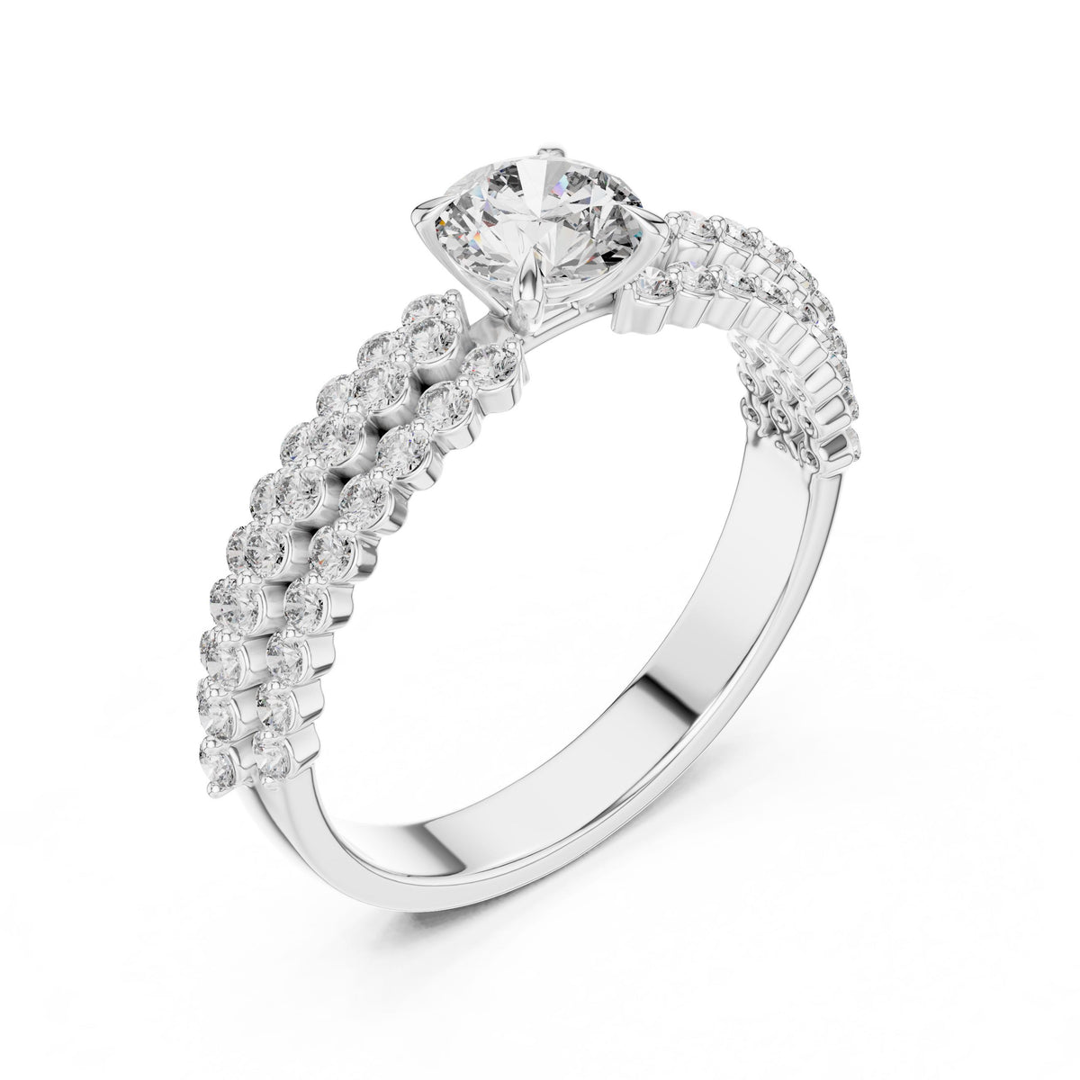 Three-Row Diamond Solitaire Ring with Lab-Grown Diamonds, 14K Gold, White Gold