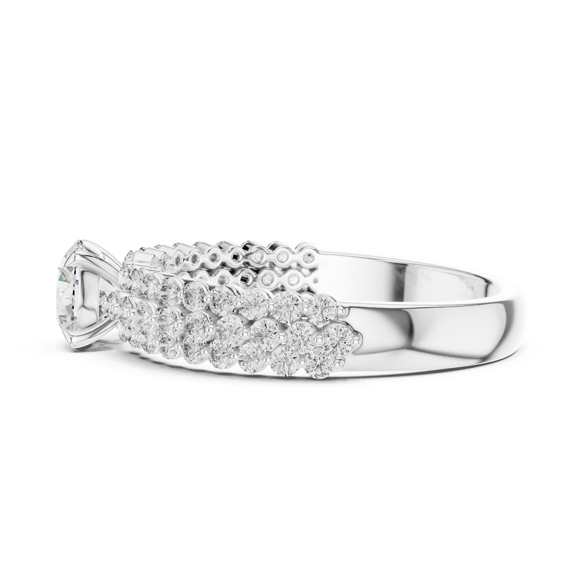 Three-Row Diamond Solitaire Ring with Lab-Grown Diamonds, 10K Gold, White Gold