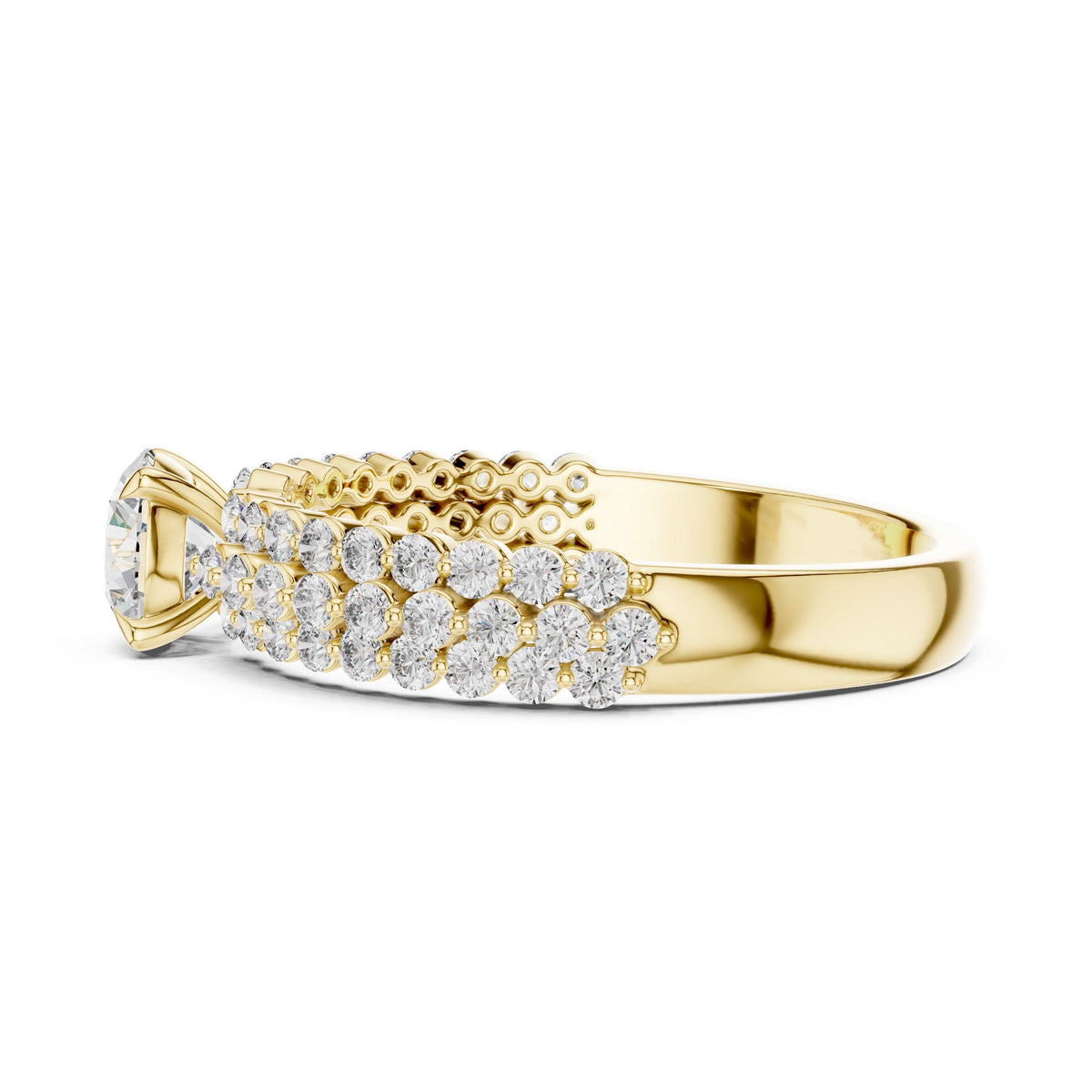 Three-Row Diamond Solitaire Ring with Lab-Grown Diamonds, 10K Gold, Yellow Gold