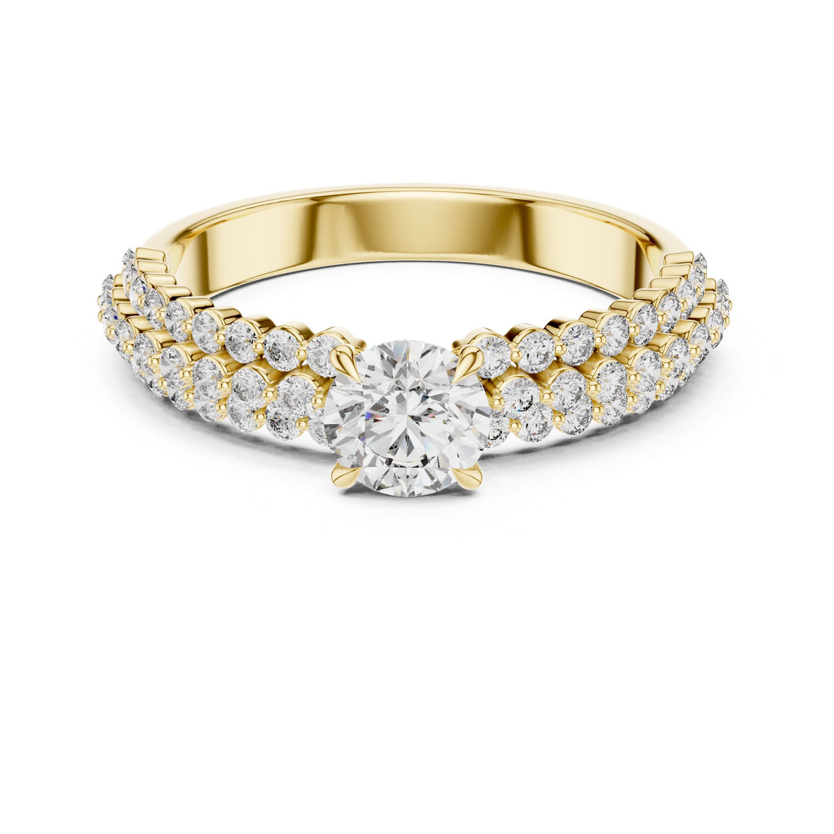Three-Row Diamond Solitaire Ring with Lab-Grown Diamonds, Vermil – 925 Silver with 18K Gold Plating, Yellow Gold