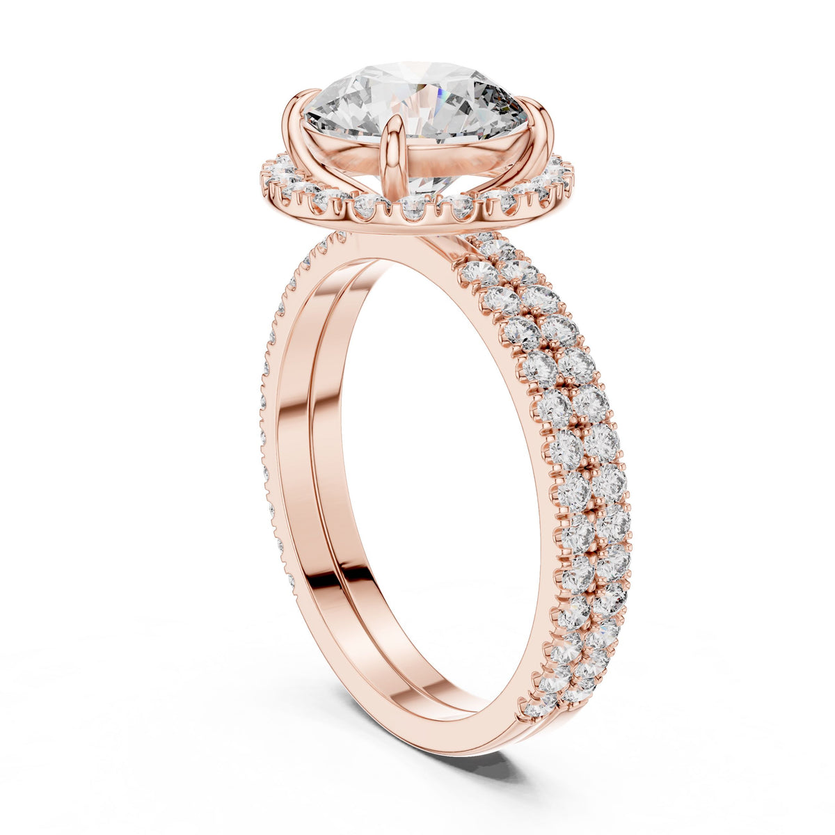Round Halo Diamond Ring with Lab-Grown Diamonds, 18K Gold, Rose Gold
