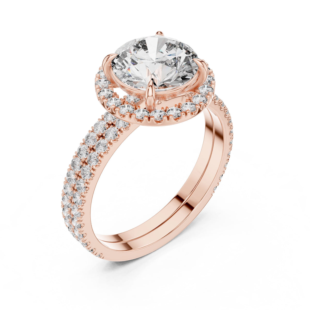Round Halo Diamond Ring with Lab-Grown Diamonds, 14K Gold, Rose Gold