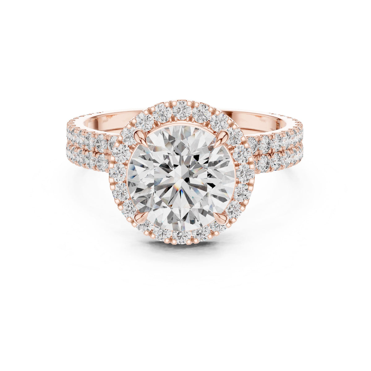 Round Halo Diamond Ring with Lab-Grown Diamonds, Vermil – 925 Silver with 18K Gold Plating, Rose Gold