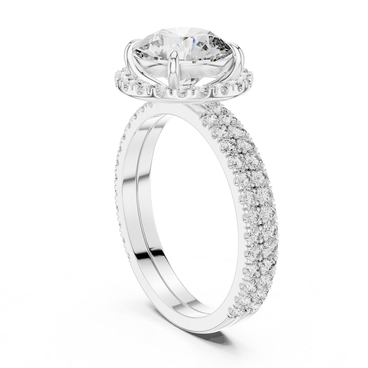 Round Halo Diamond Ring with Lab-Grown Diamonds, 18K Gold, White Gold
