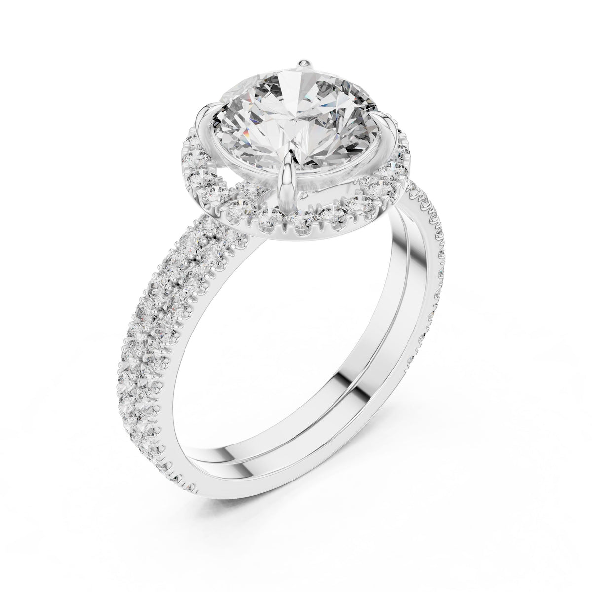 Round Halo Diamond Ring with Lab-Grown Diamonds, 14K Gold, White Gold