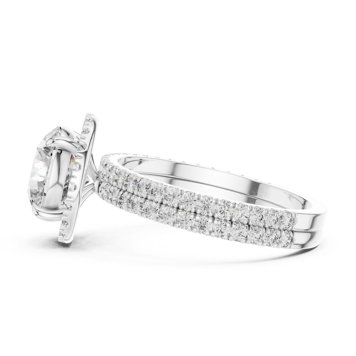 Round Halo Diamond Ring with Lab-Grown Diamonds, 10K Gold, White Gold