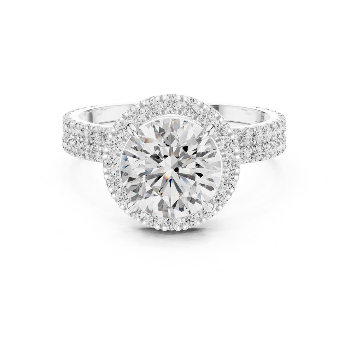 Round Halo Diamond Ring with Lab-Grown Diamonds, Vermil – 925 Silver with 18K Gold Plating, White Gold