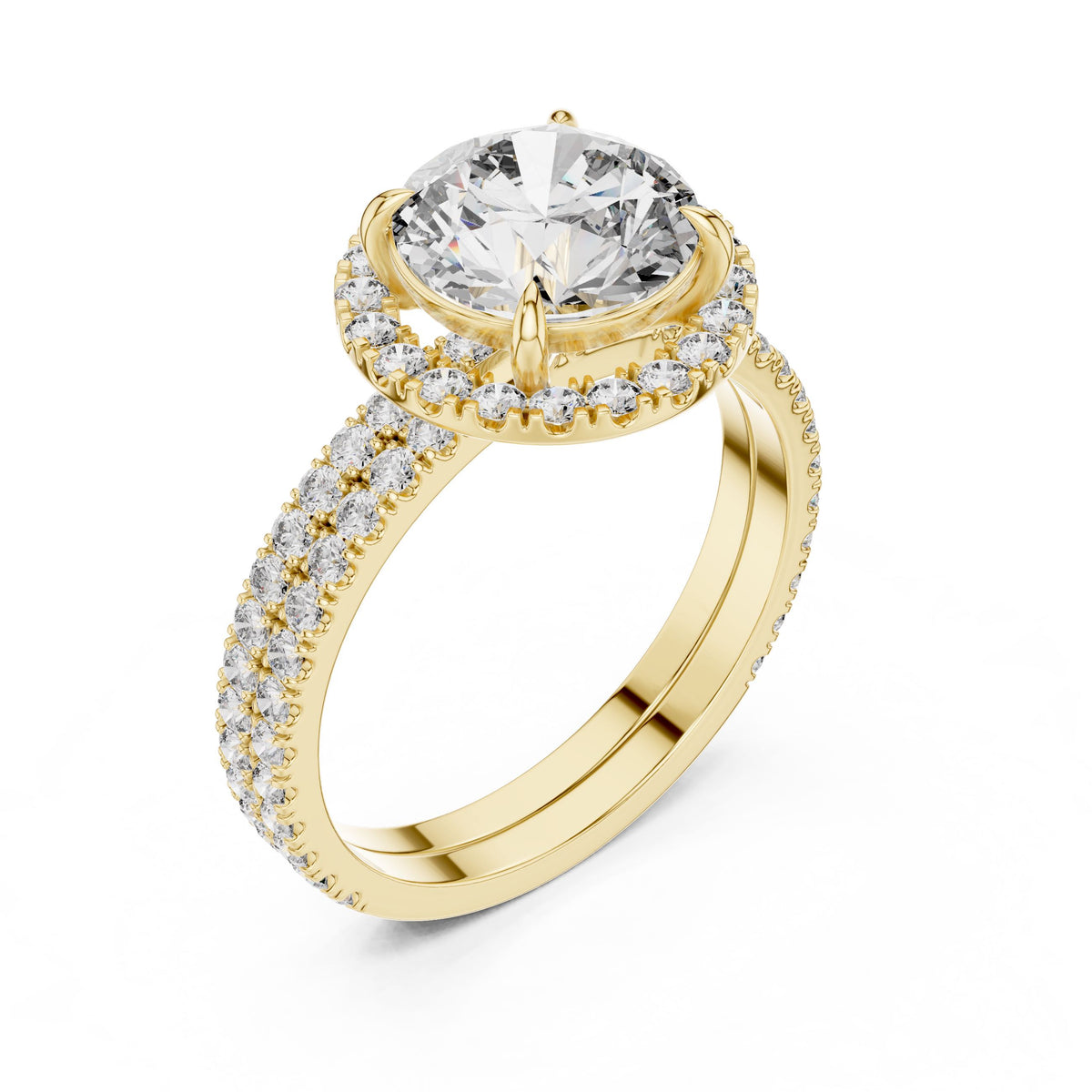 Round Halo Diamond Ring with Lab-Grown Diamonds, 14K Gold, Yellow Gold