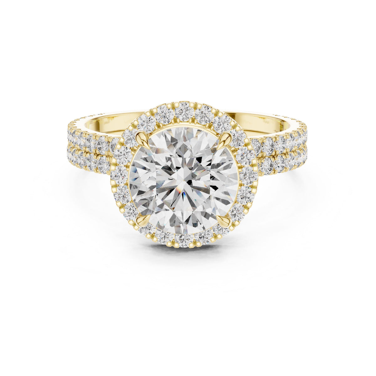 Round Halo Diamond Ring with Lab-Grown Diamonds, Vermil – 925 Silver with 18K Gold Plating, Yellow Gold