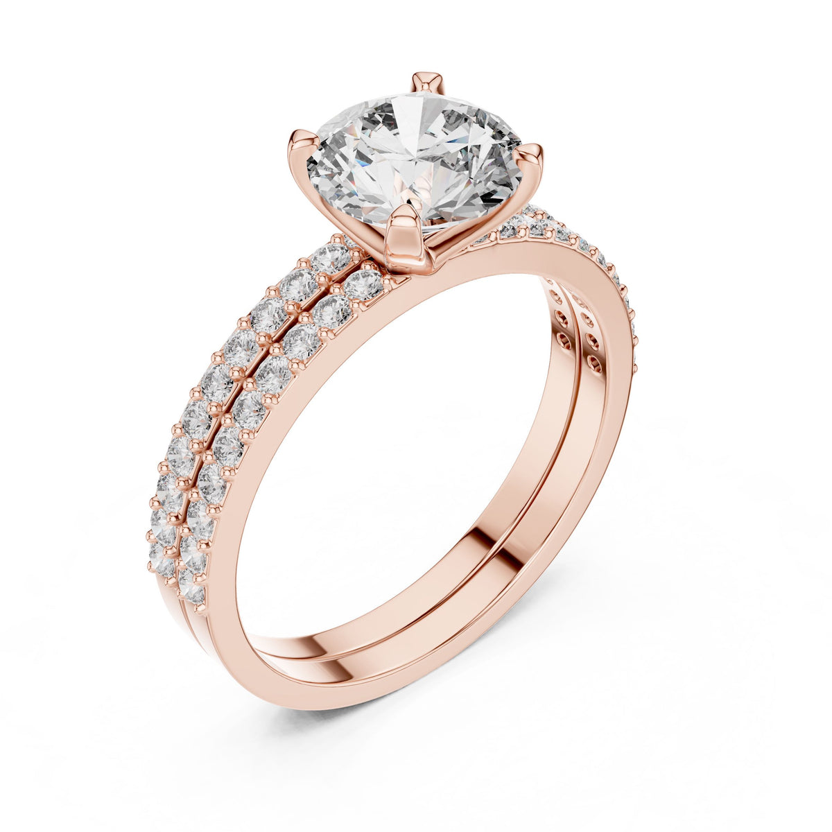 Three-Row Diamond Solitaire Ring with Lab-Grown Diamonds, 14K Gold, Rose Gold