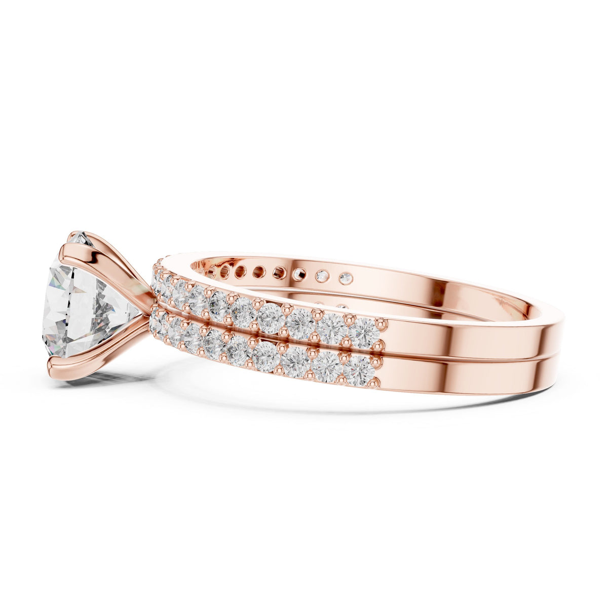 Three-Row Diamond Solitaire Ring with Lab-Grown Diamonds, 10K Gold, Rose Gold