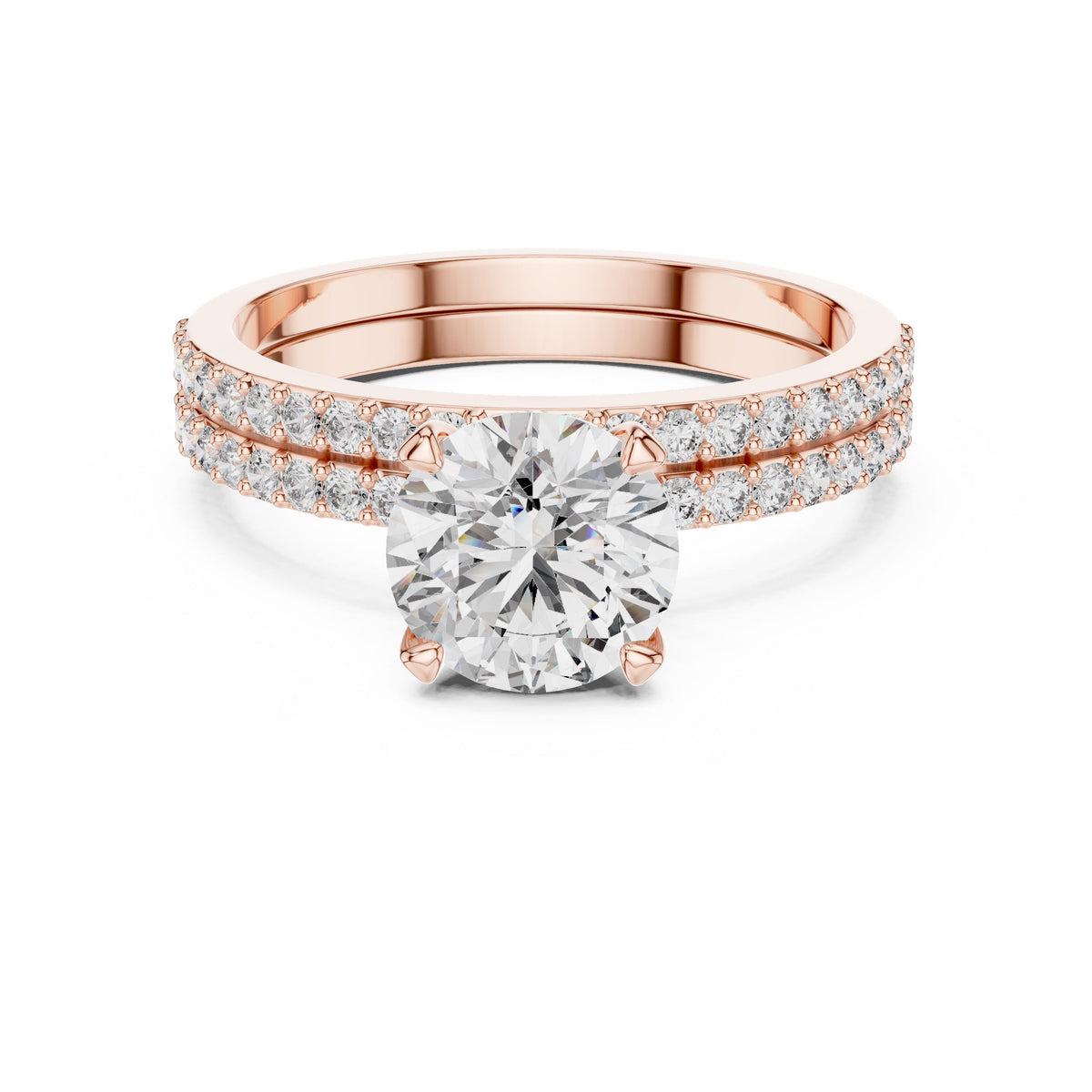 Three-Row Diamond Solitaire Ring with Lab-Grown Diamonds, Vermil – 925 Silver with 18K Gold Plating, Rose Gold