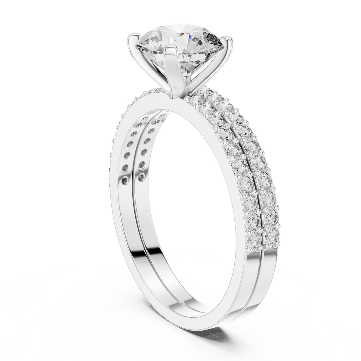 Three-Row Diamond Solitaire Ring with Lab-Grown Diamonds, 18K Gold, White Gold