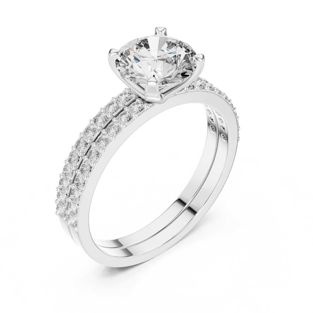 Three-Row Diamond Solitaire Ring with Lab-Grown Diamonds, 14K Gold, White Gold