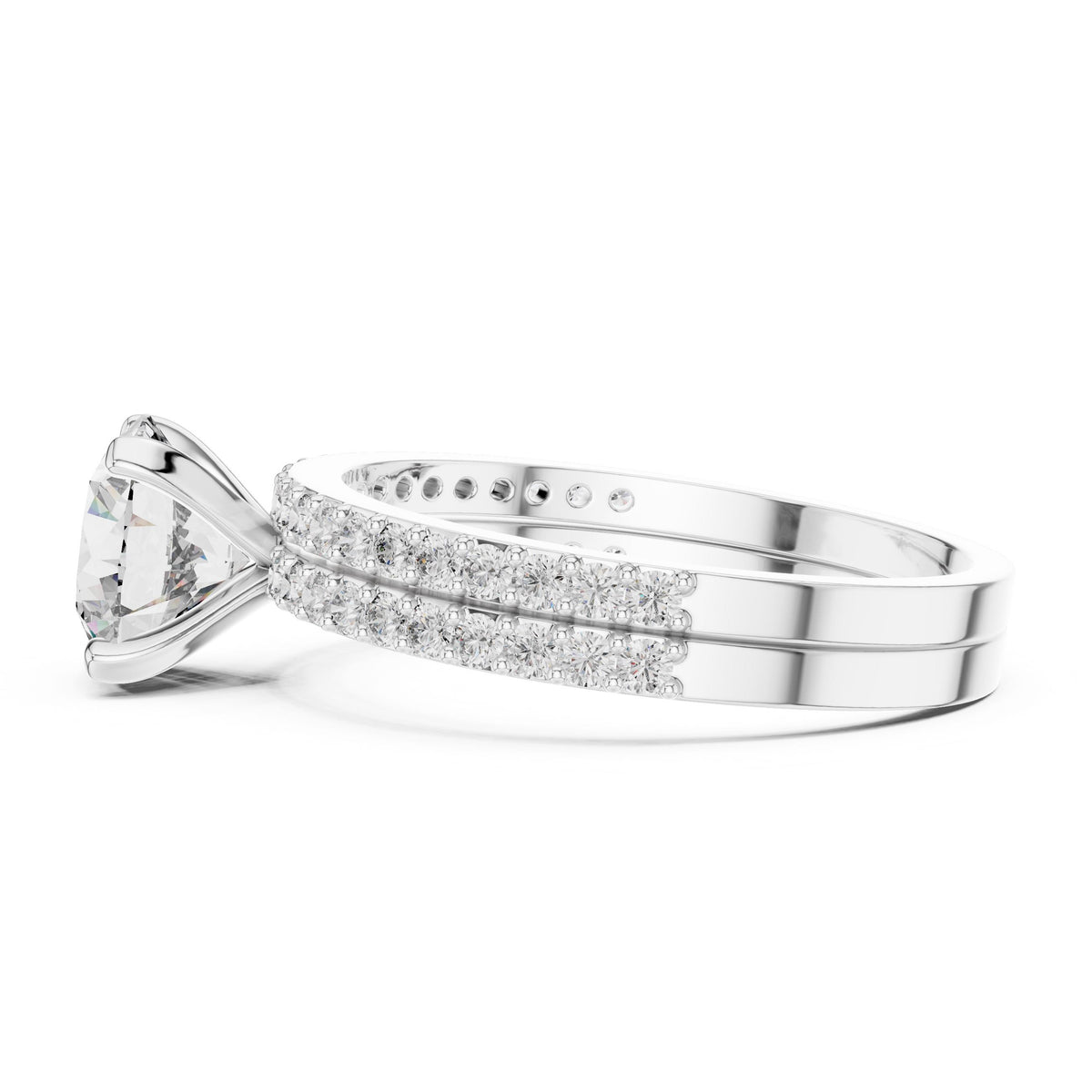 Three-Row Diamond Solitaire Ring with Lab-Grown Diamonds, 10K Gold, White Gold