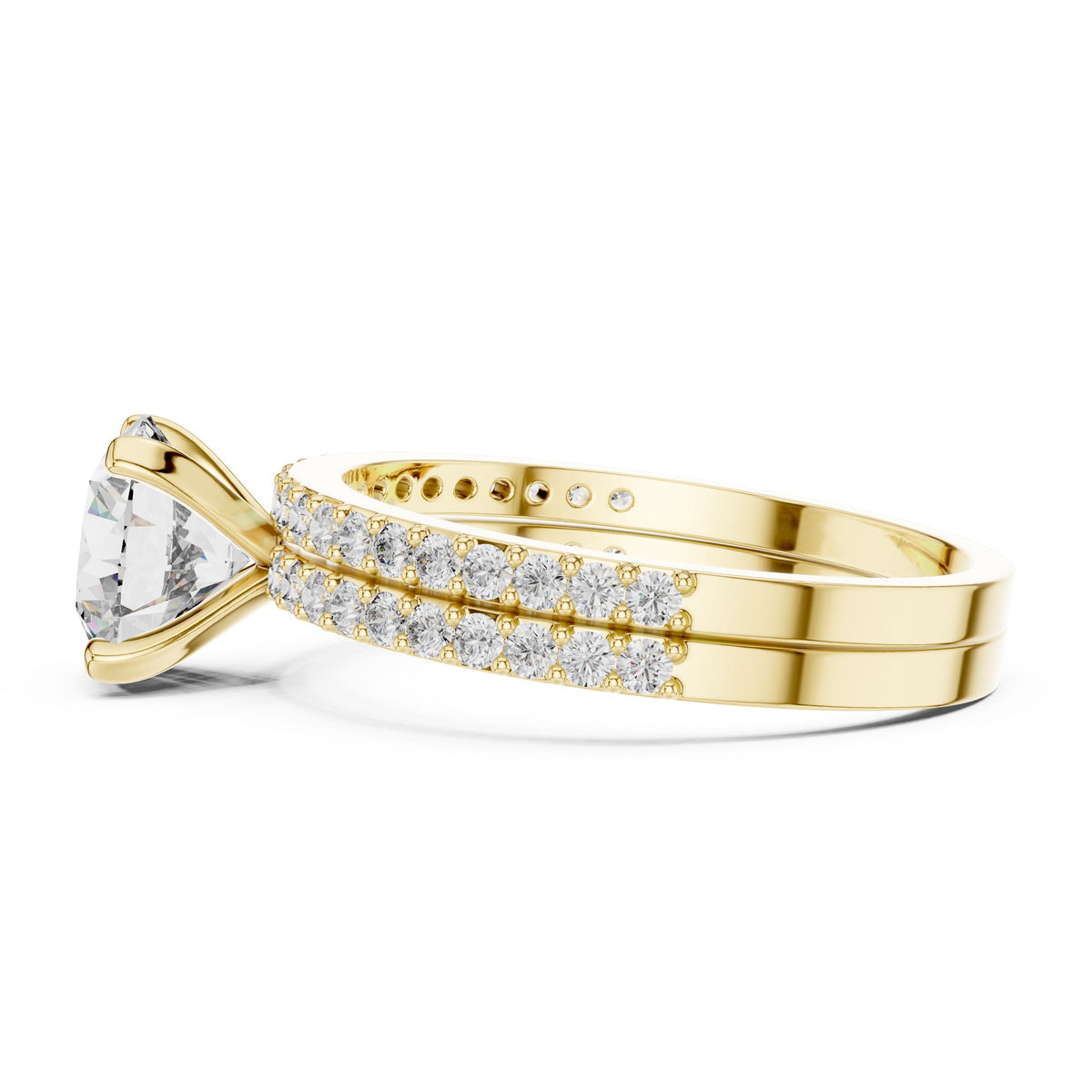 Three-Row Diamond Solitaire Ring with Lab-Grown Diamonds, 10K Gold, Yellow Gold