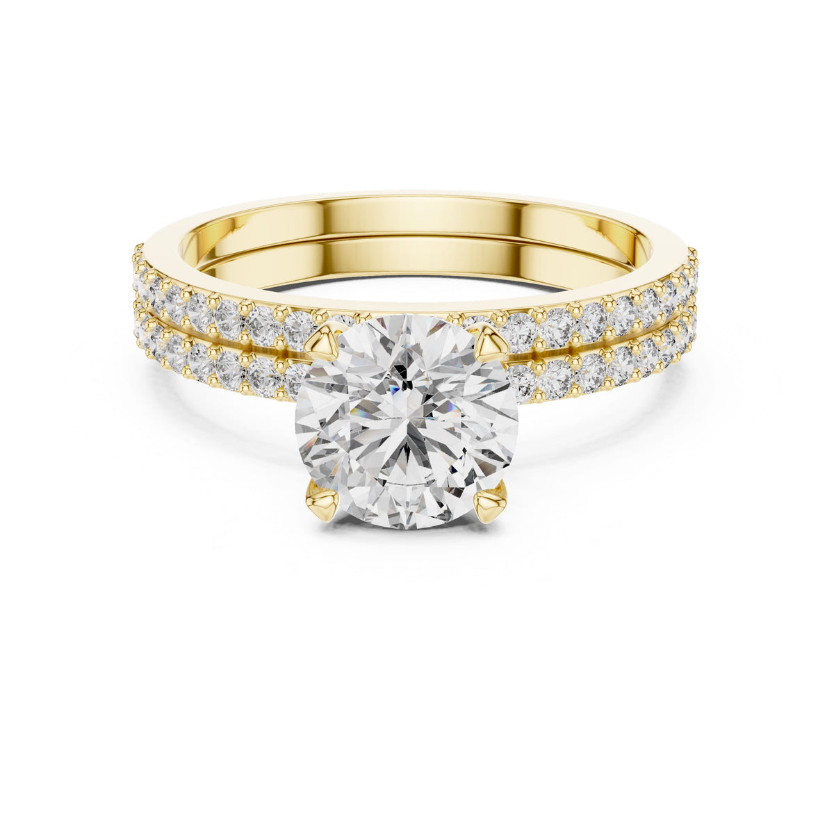 Three-Row Diamond Solitaire Ring with Lab-Grown Diamonds, Vermil – 925 Silver with 18K Gold Plating, Yellow Gold