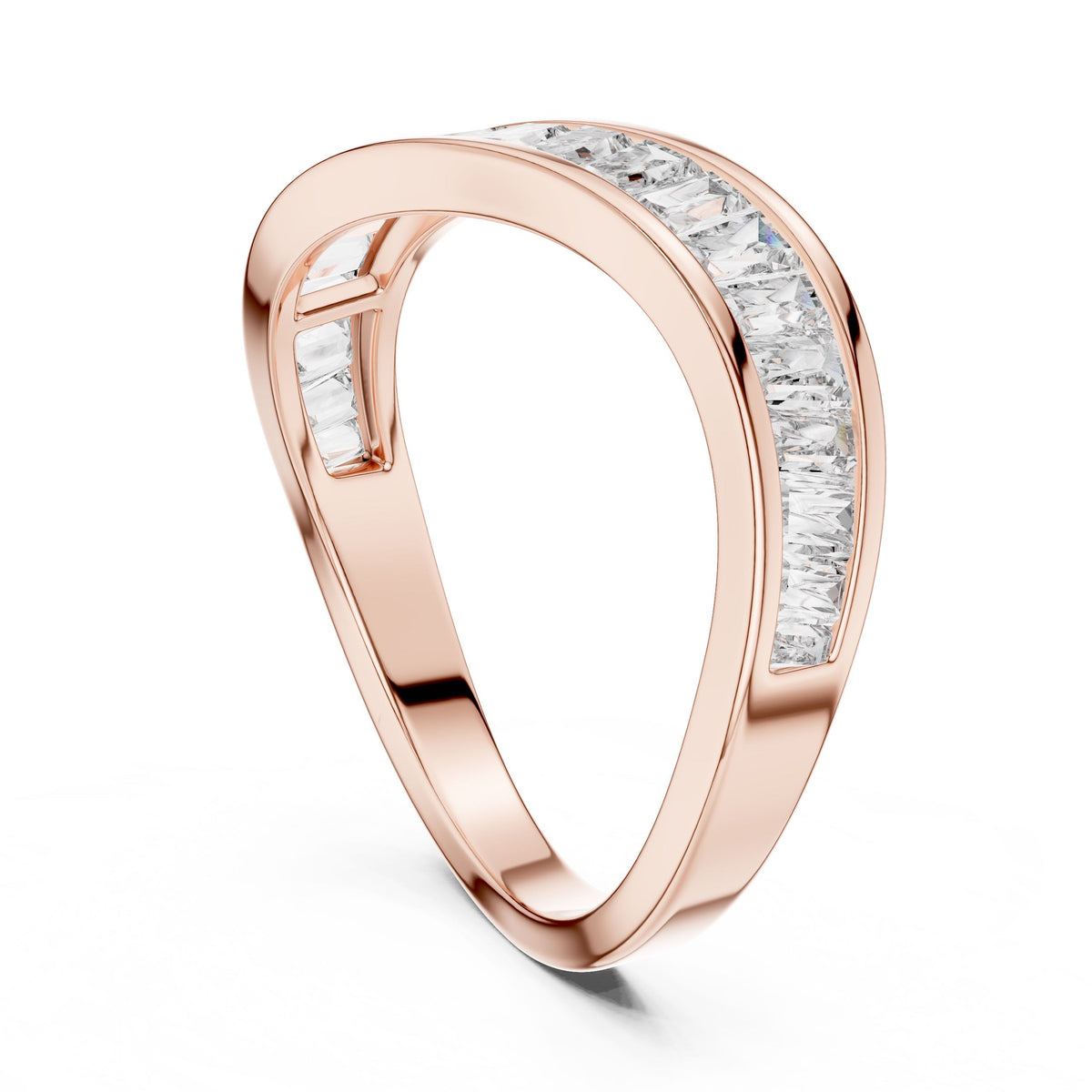Tapered Baguette Wave Diamond Ring with Lab-Grown Diamonds, 18K Gold, Rose Gold