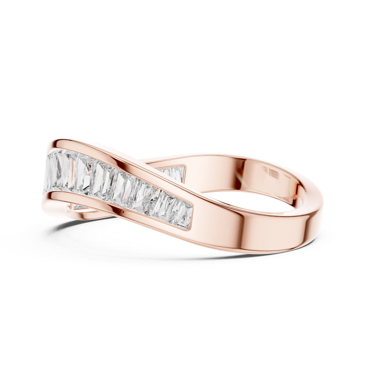 Tapered Baguette Wave Diamond Ring with Lab-Grown Diamonds, 10K Gold, Rose Gold