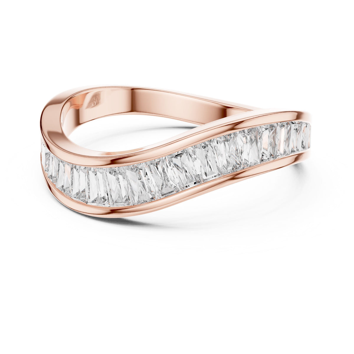 Tapered Baguette Wave Diamond Ring with Lab-Grown Diamonds, Vermil – 925 Silver with 18K Gold Plating, Rose Gold
