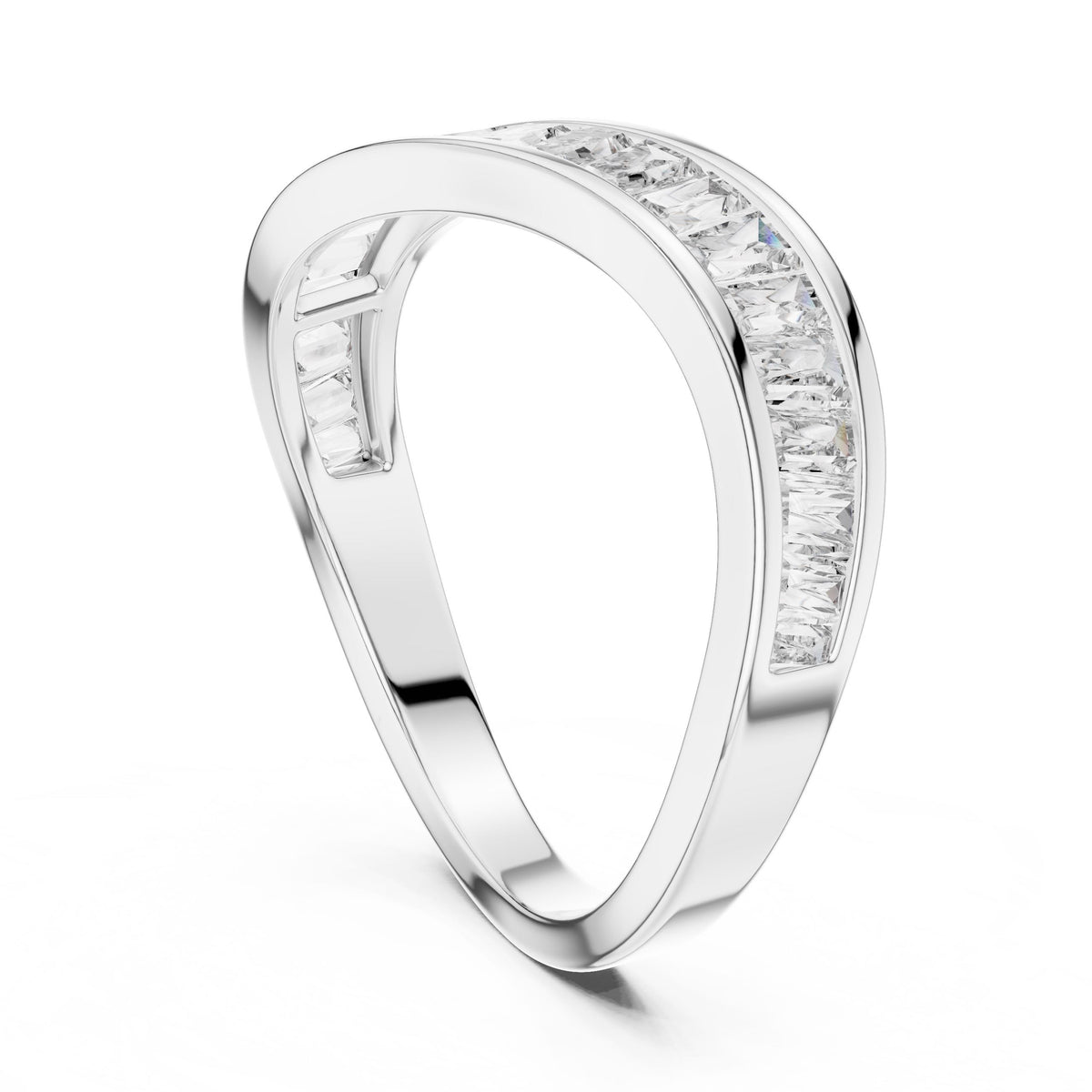 Tapered Baguette Wave Diamond Ring with Lab-Grown Diamonds, 18K Gold, White Gold