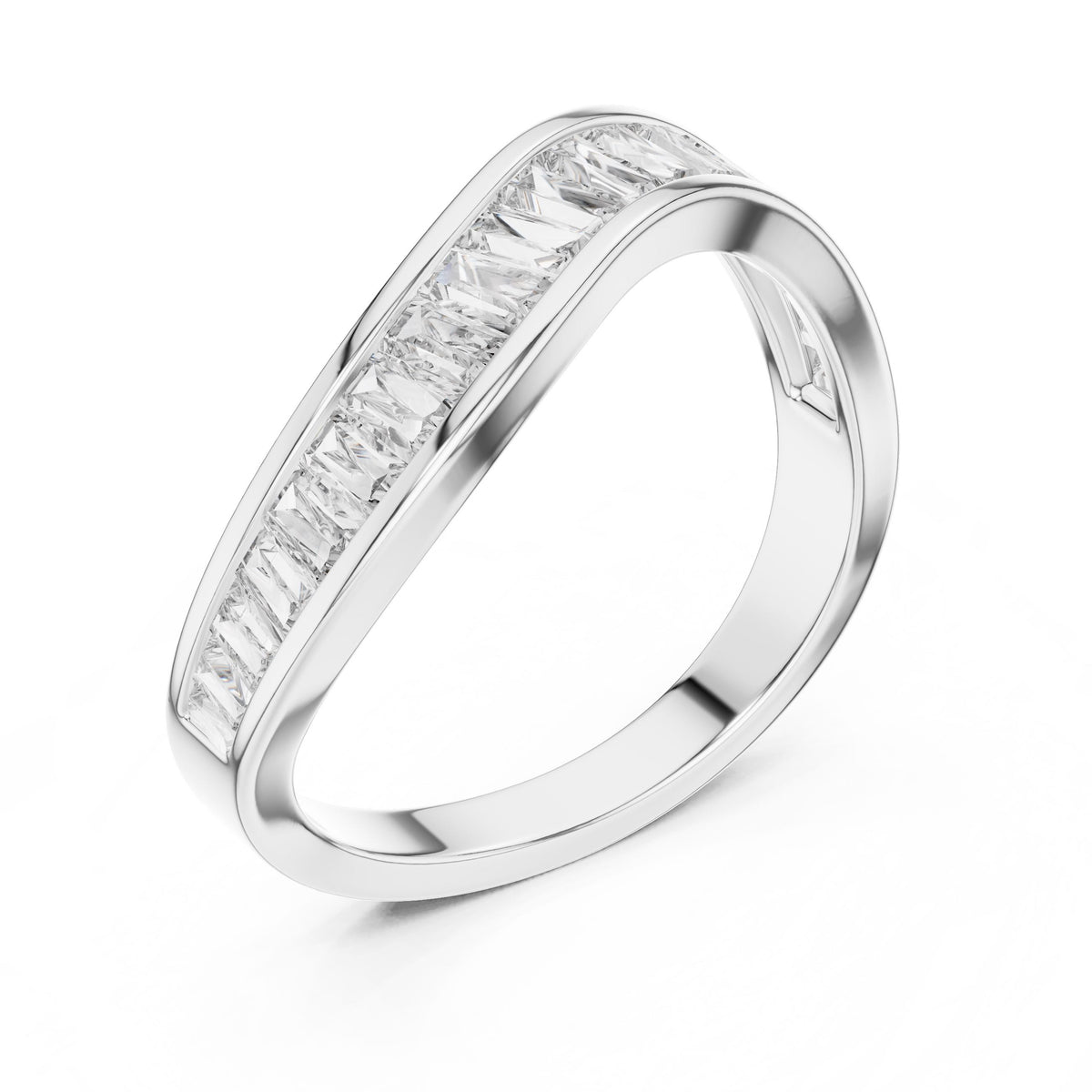 Tapered Baguette Wave Diamond Ring with Lab-Grown Diamonds, 14K Gold, White Gold