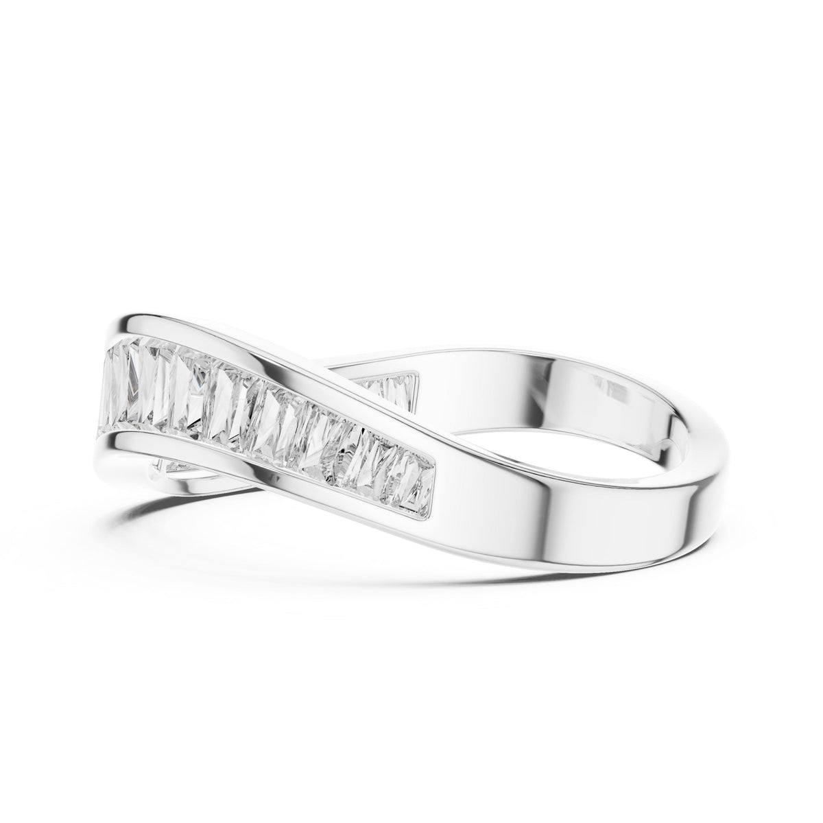Tapered Baguette Wave Diamond Ring with Lab-Grown Diamonds, 10K Gold, White Gold