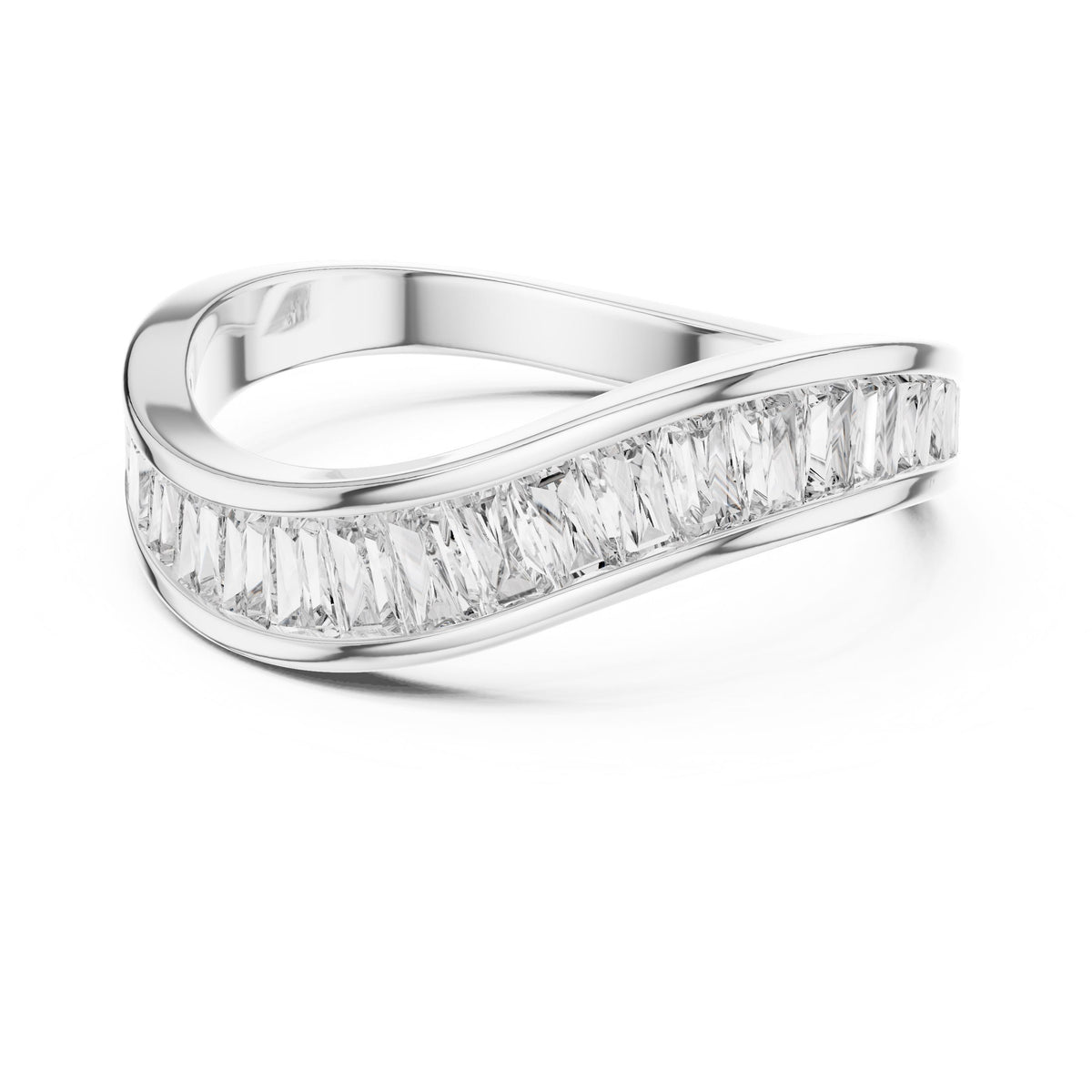 Tapered Baguette Wave Diamond Ring with Lab-Grown Diamonds, Vermil – 925 Silver with 18K Gold Plating, White Gold