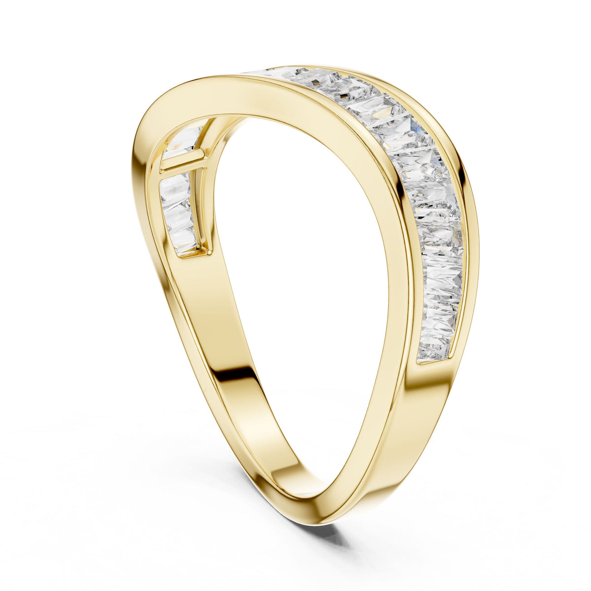 Tapered Baguette Wave Diamond Ring with Lab-Grown Diamonds, 18K Gold, Yellow Gold
