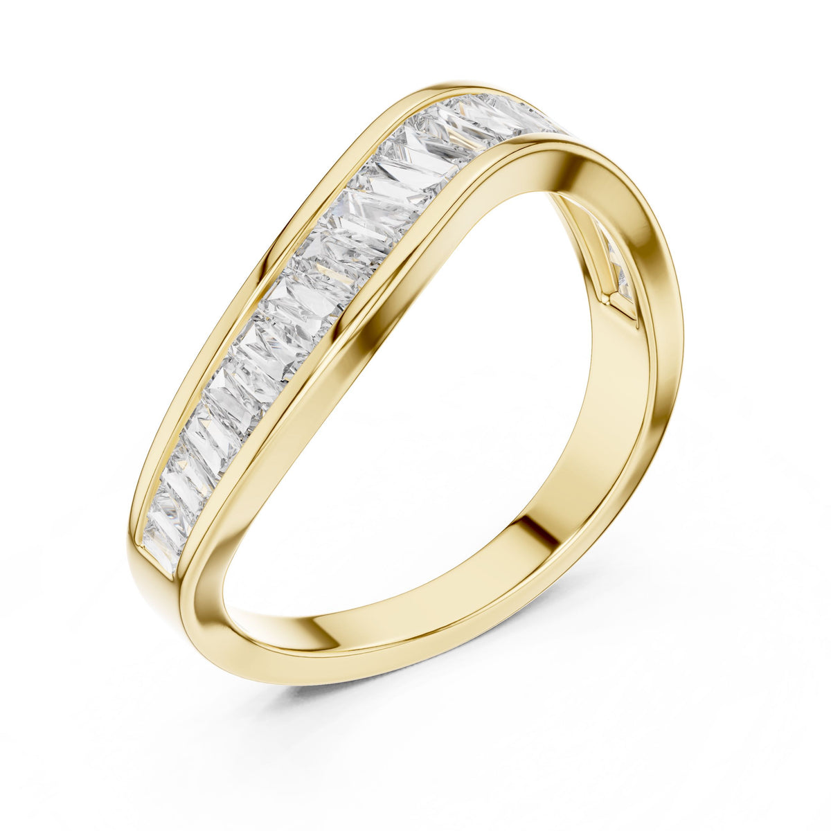 Tapered Baguette Wave Diamond Ring with Lab-Grown Diamonds, 14K Gold, Yellow Gold