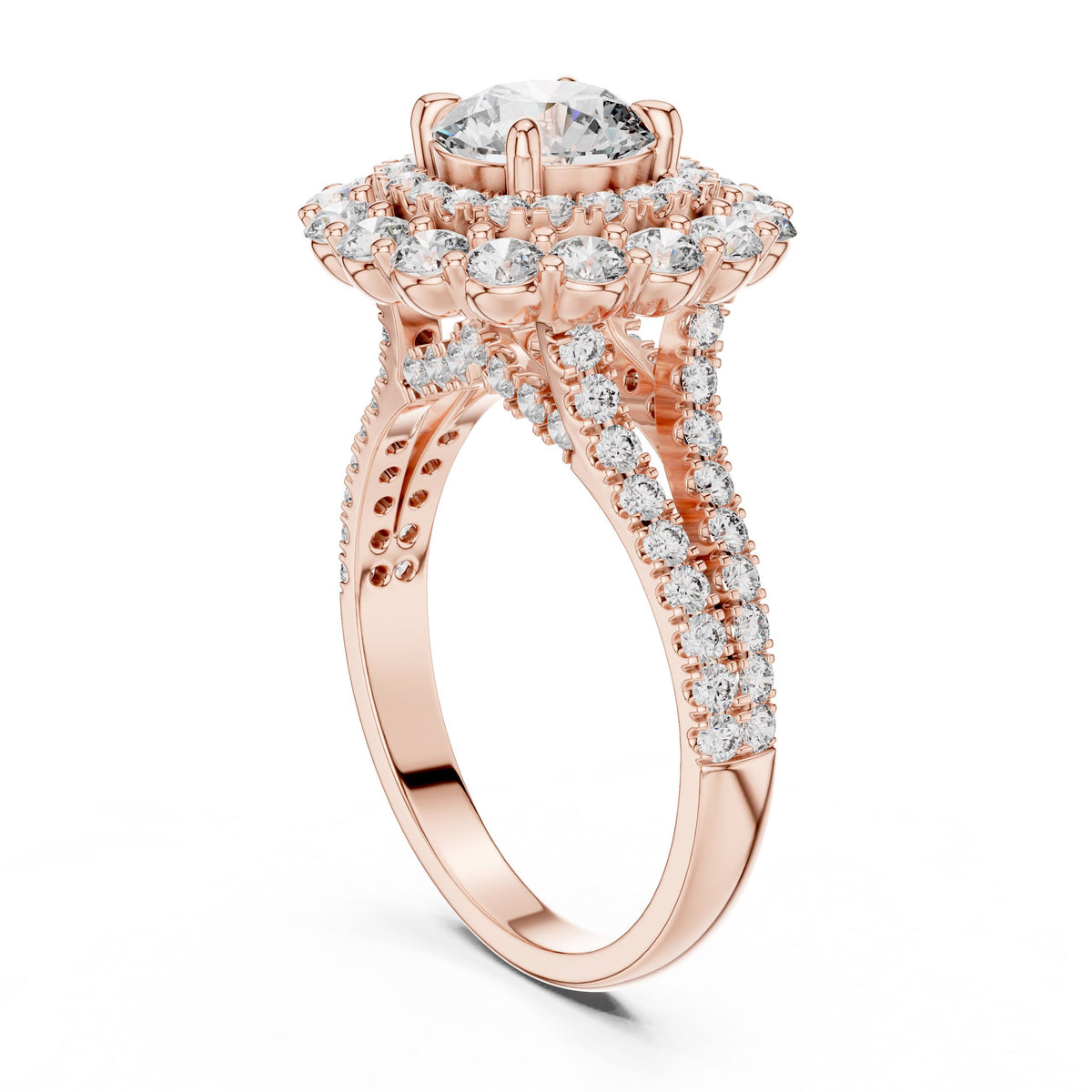 Round Diamond Floral Halo Ring with Lab-Grown Diamonds, 18K Gold, Rose Gold